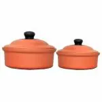 Vaghbhatt Hand-Made Pottery Earthen Clay Kadai Pots with Lid for Cooking & Serving (Brown, 2L -3 L)