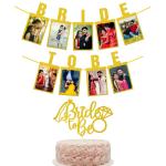 Zyozique Bride to Be Photo Banner Gold Glitter with Bride to Be Cake Topper for Wedding Sign Bridal Shower Banner Hen Night Decoration (Gold)