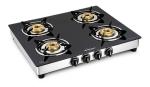 Sunflame Astra Black Stainless Steel Glass Top 4 Brass Burner Gas Stove
