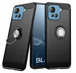 Unistuff Back Case Cover for Lava Blaze 2 Pro with Magnetic Kickstand | Premium Matte Finish | Camera Bump Protection | Rubberized Ring Cover - Night Black, 78475