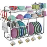 L LIVILON 30 x 24 Wall Mount Kitchen Dish Rack | Utensils Rack with Plate & Cutlery Stand Utensil Kitchen Rack (Steel)