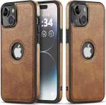 Excelsior Premium PU Leather Back case Cover with 360 Degree Full Body Protection | Shockproof Compatible with Apple iPhone 15 Plus (Brown)