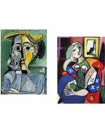 DECOR ADVENTURES Woman with Yellow Hat and woman with a book by Pablo Picasso Wall Painting 18 x 24 inch (Pack of 2)