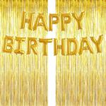 Sv Traders 2Pcs Golden Foil Curtain with 1 Golden Happy Birthday Balloon for Birthday Decoration