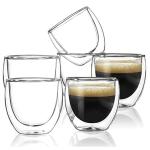 WOODTULA Double Walled Glass Espresso Cup or Shot Glass Double Wall Cups for Tea Coffee Drinks Appetizers Desserts (80ml, Set of 6)