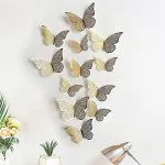 PINDIA 3D Polyvinyl Chloride Metal Butterfly Wall Stickers (Gold) - 12 Pieces(JIO-DC1704387_GOLDEN)