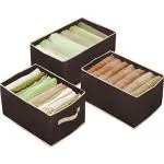 House of Quirk Non-Woven Set of 3 Wardrobe Clothes Organizer For Folded Clothes With Handle, Closet Drawer Organizers (6+7+9 Grids, Brown)