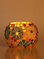 1st Time Candle & Tea Light Holder Decorated With Glass Chips, Colorful Lighting Effects