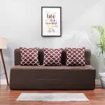 SOLISPRIMUS-COMFORT FOR ALL 5X6 size for 3 Person- Jute Fabric Washable Cover 3 Seater Double Foam Fold Out Sofa Cum Bed (Finish Color - Coffee Delivery Condition - Pre-assembled)