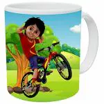 blinkNshop Shiva Cycle Cartoon Character Printed Ceramic Coffee Mug 325 ML, Birthday Return Gift for Friends, Brother, Sister