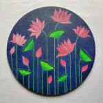 Chitra Art Works My Paintbrush Tales Canvas, Wood, Fabric Colourful Round Pichwai Painting for Wall Decor (Blue) 6 inch