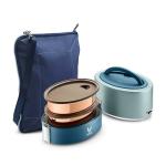 VAYA TYFFYN Blue Oval Shape Stainless Steel BPA Free Lunch Box with Bagmat, 600 ml