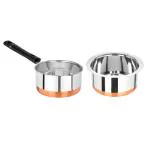 Omega Stainless Steel Copper Bottom Beta Cookware Set - 2Pcs (Tope - 1.1L, Saucepan - 1.2L)