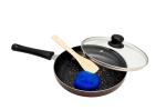 MAYFAIR+ Premium 3mm Thick Spatter Design Non Stick Induction Base 22cm Frying/Saute/Chilla Pan With Glass Lid