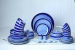 Caffeine Ceramic Handmade Blue Crackle Dinner Set (37 Pieces -)