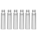 CLASSIC ESSENTIALS Spring Stainless Steel Single Walled Fridge Water Bottle 1 Ltr.Each SilverLeakproof BPA Free Lids,Great for Travel,Picnic,Camping Etc.(Pack of 6)