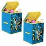 PrettyKrafts Batman Fabric Toys Organizer Storage Box with Top Lid, Big (Blue) - Set of 2