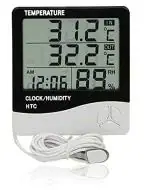 Inditradition Plastic Indoor Outdoor Temperature Humidity Hygrometer , Temperature, Humidity, Calendar, Clock, Alarm | Tabletop or Wall Mount (White)