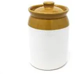 RTWARE Ceramic Pickle Jar - 2 kg, 1 Piece, (White-Dark Brown) Container, Martban, Barni for Achar Kitchen Storage