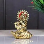 Kridaykraft Metal Golden Lord Krishna On Shankh Statue