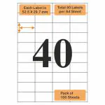Oddy A4 Self Adhesive Paper Label Stickers - 40 Labels per Sheet - Pack of 100 Sheets
