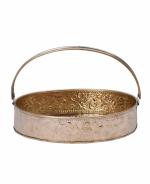 Swastik Embossed Oval Brass Shiny Single Handle Pooja Basket By BHARATHAAT