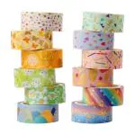 Hasthip Yellow Washi Paper 15Mm 12 Rolls Cute Gold Foil Flower Decorative Masking Tape Scrapbooking (Pack Of 12)