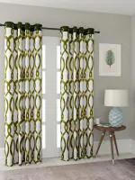 Cortina 403 Green Floral Polyester Door Curtain 7ft x 4 ft Pack of 2 (Design 4)
