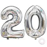 Solid 20 Number Numeric Digit Silver Foil Balloon