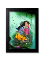 Blue Nexus Beautiful Radha Krishna Religious Wall Poster with Wall Frame Room Art Painting Collection A4 size 10x13