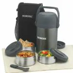 Borosil - Hot-N-Fresh Stainless Steel Insulated Lunch Box, Set of 3 (1pcs 350 ml + 2pcs 420 ml), Grey