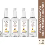 COCO CRUSH Extra Virgin Coconut Oil - 100% Pure Cold Pressed - Facial Massage (4*1000 ml) | 4L