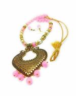 Bella Store Women Pink Brass Handmade Designer Pearl Necklace Set