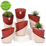 Eha Earth Friendly EcoBloom Small Self Watering Pots for Plants | 4 Inch, Set of 6 | Bamboo Based and UV Protected Planters | Pots for Indoor Plants | For Home Decor, Outdoor, Balcony & Garden | Coral