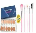 HMG Supra Color Foundation Palette 12 Color Foundation with 5pc Brush Set and a Beauty Blender puff A-07