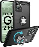 Unistuff Back Case Cover for Realme GT 2 Pro with Magnetic Kickstand | Premium Matte Finish | Camera Bump Protection | Rubberized Ring Cover - Night Black, 78024