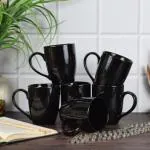 THE MOON STORE Premium Ceramic Coffee Mug Set of 6-330ml - Black Glossy Finish, Microwave Safe Tea Cups - Ideal Gift for Home, Office, and Best Friend (Black)