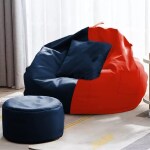 Ink craft 3PC Leatherette Bean Bag Cover for Comfortable and Cozy Seating (navy-red ) -COVER ONLY)