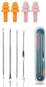 Lenon Ear Plugs Soft Silica Gel Noise Reduction 2 Pair & Stainless Steel Blackhead Pimple Blemish Extractor/Remover Tool (2 Items in the set)