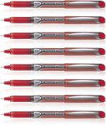 Pilot Hi-Tecpoint V5 Grip Extra Fine Point Liquid Ink Pen | Tip Size - 0.5MM | Dimpled Rubber Grip with Unique Dimple Tip Technology | Ink Colour - Red | Pack of 8