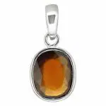 Shiv Ram Jyotish Kendra Hessonite/Gomed Stone 7ct Pendant Round Brown 925 Sterling Silver Jewelry For Rahu For Men Women Certified Energized Astrology Gemstone