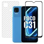 Hobbytronics Poco C31 Black Scratch Resistant, Anti Fingerprint with Bubble Proof, Tempered Glass and Back Screen Protector (18 x 10 x 1.5 cm) pack of 2