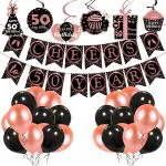Zyozique 50th Birthday Decorations Combo - Banner with Swirls and Balloons (Pack of 32)