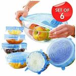 KLVs Silicone Stretch Lids, Multi Size Reusable Silicone Lids Food and Bowl Covers, Dishwasher and Freezer Safe (Pack of 6 Pcs)
