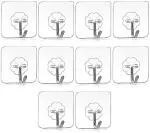 Kienlix Wall Hanging Hooks for Wall Without Drilling, 10 Pack Self Adhesive Hooks for Wall Heavy Duty Strong Nail Free, Kitchen Accessories Items (Hanging Hook, Transparent) Stainless Steel