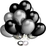 AMFIN 10-inch Metallic Balloons Black & Silver for Birthday Decoration (Pack of 50)