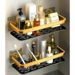 Rich mart Aluminum Shower Caddy Shelf Aluminum Wall Mounted Adhesive Shower Caddy Shelf Corner for Bedroom Wall Storage Rack | Multifunctional Large Capacity Bathroom Rack | Easy Installation Durable for Bathroom (Yellow) Sales Pack : 2