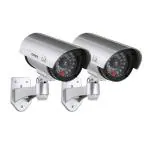 Wolblix 2 Pcs Fake Camera Dummy Security Camera Realistic Dummy Camera Plastic Fake Video Camera CCTV Surveillance System with Motion LED Light for Home Outdoor Indoor Use