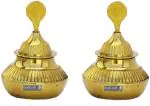 Real Craft Gold Dani Sindur Dibbi Kumkum Decorative Showpiece Brass Sindoor Box (7 cm) pack of 2