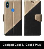 Sbms Coolpad Cool 3, Coolpad Cool 3 Plus Black Artificial Leather Shock Proof Flip Cover